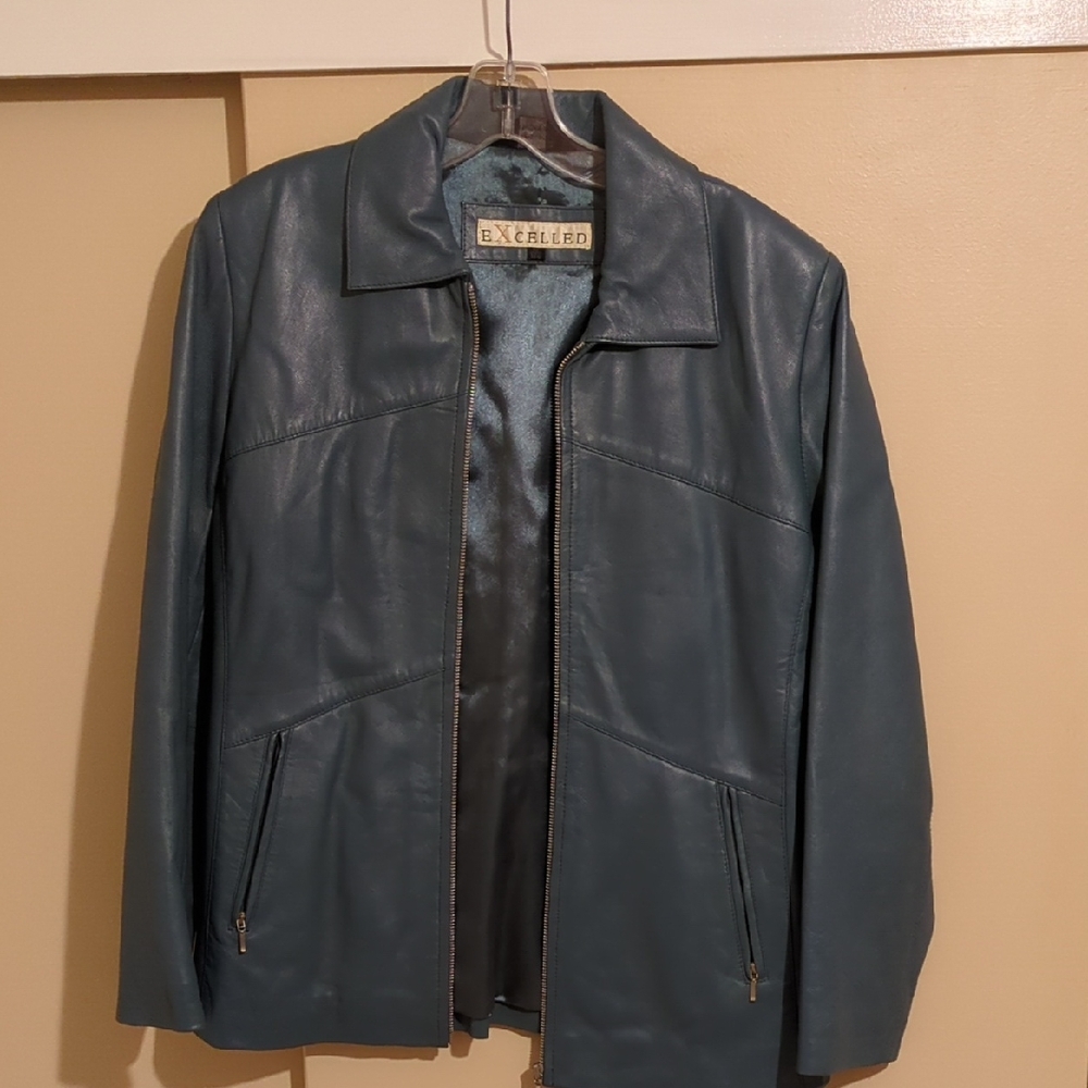Women's Blue Leather Blazer